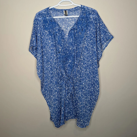 Kenneth Cole Reaction Blue White Swim Cover Up Embroidered Cut Outs Woman Small - Picture 2 of 10